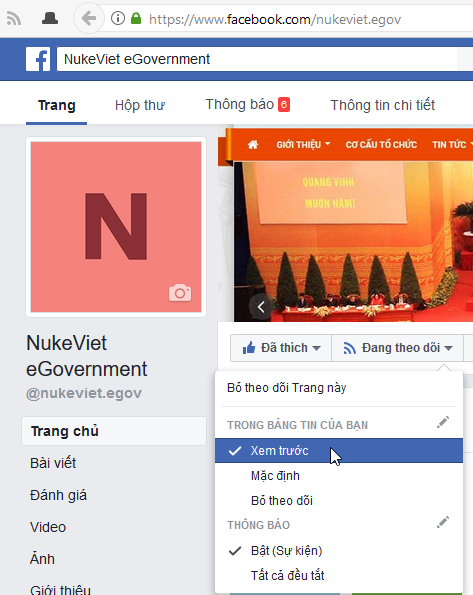 Like và theo dõi fanpage NukeViet eGovernment