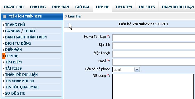 Có thể đổi theme cho từng module, ví dụ trang liên hệ này được đổi thành giao diện màu xanh.