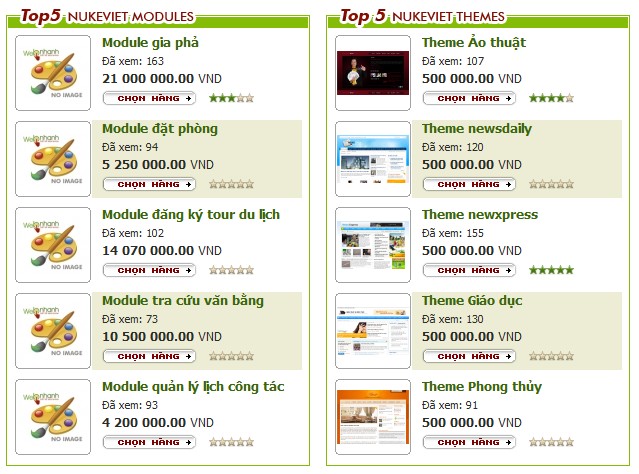 Kho module và giao diện trên webnhanh.vn
