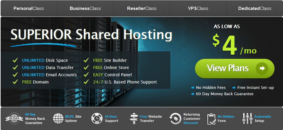 Trang chủ Arvixe và các gói hosting