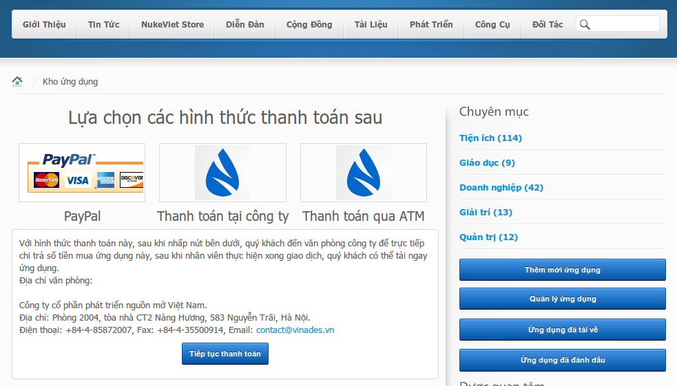 NukeViet bổ sung phương thức thanh toán cho NukeViet Store