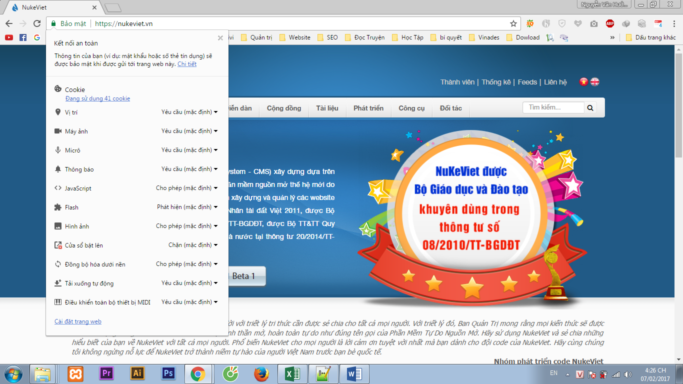 Website đăng ký và sử dụng SSL thành công của Nukeviet