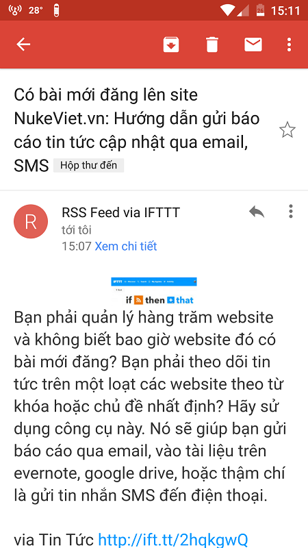Email thông báo bài viết mới đăng lên web