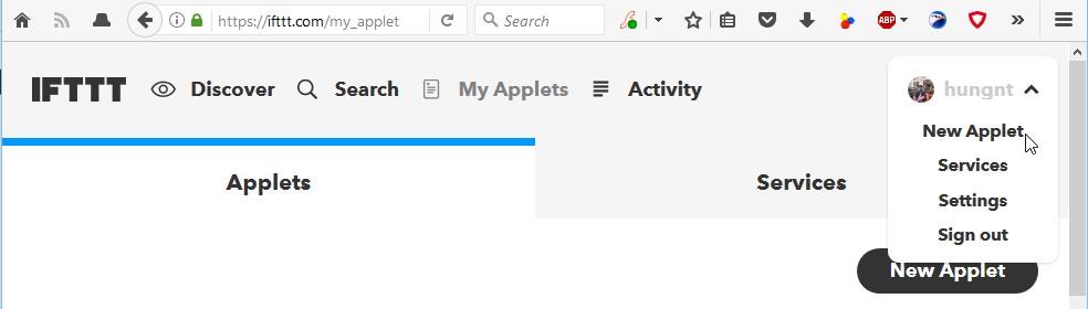 Vị trí menu tạo Applets