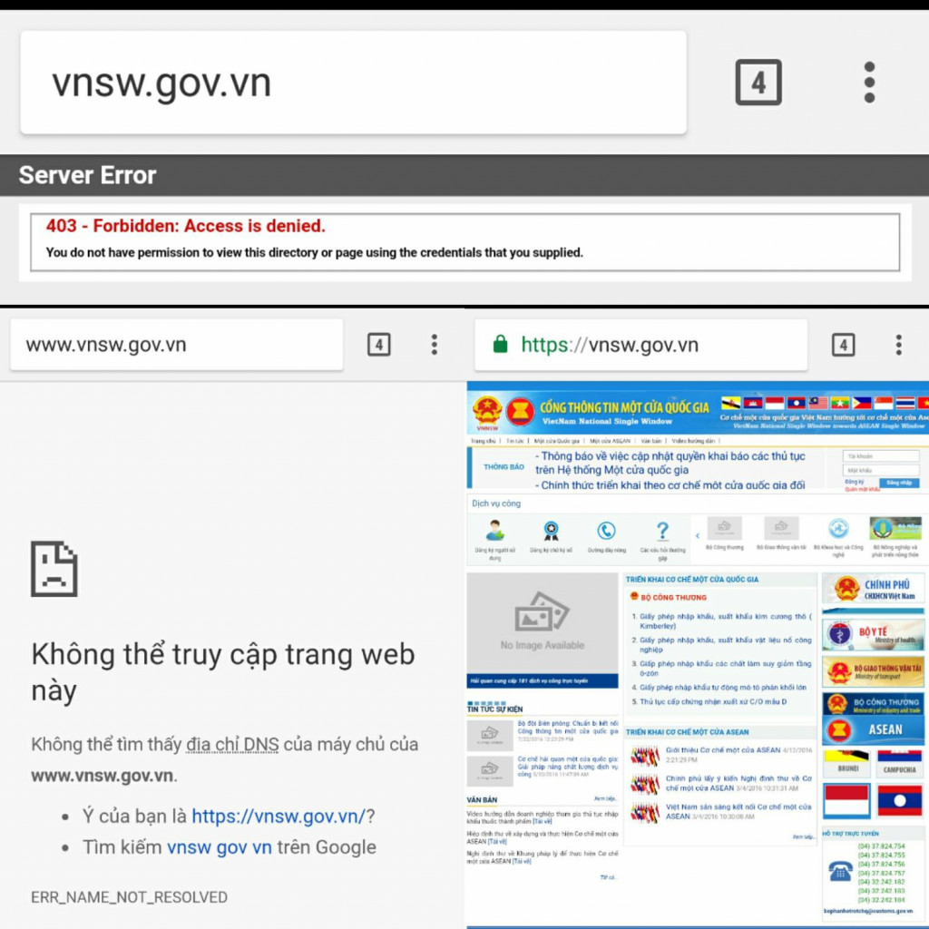Ảnh chụp Cổng thông tin một cửa quốc gia vnsw.gov.vn tháng 5/2017