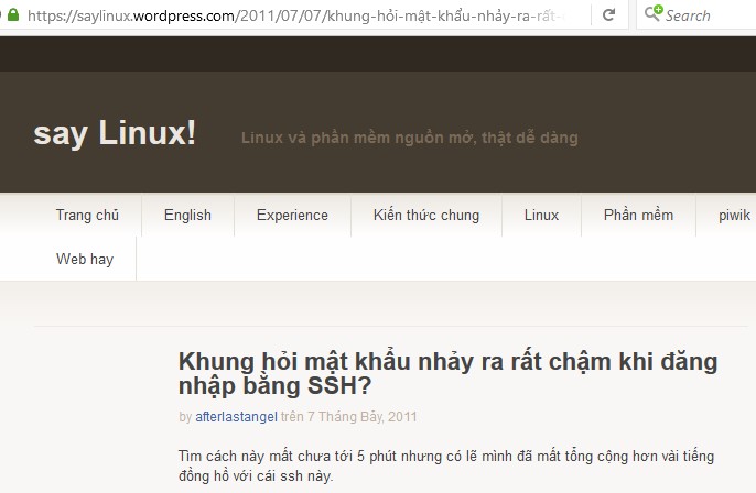 Ảnh chụp màn hình bài viết trên trang saylinux.wordpress.com