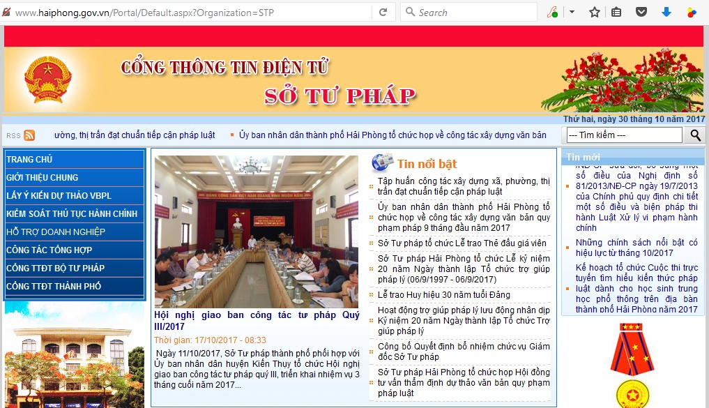 Ảnh chụp màn hình website Sở tư pháp Hải Phòng