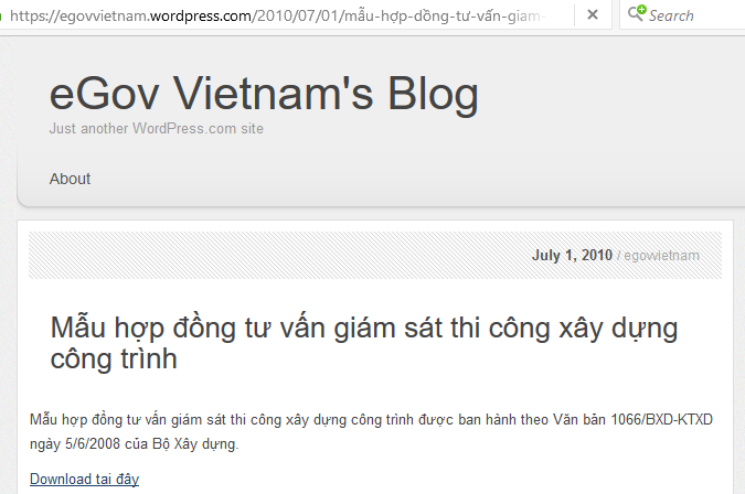 Ảnh chụp màn hình website egovvietnam.wordpress.com