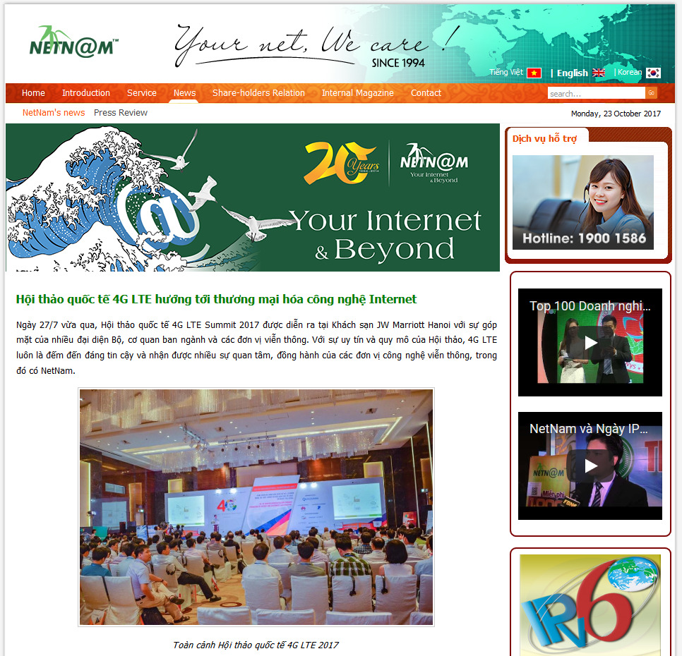 Ảnh chụp màn hình một bài viết trên trang tiếng Anh của website netnam.vn