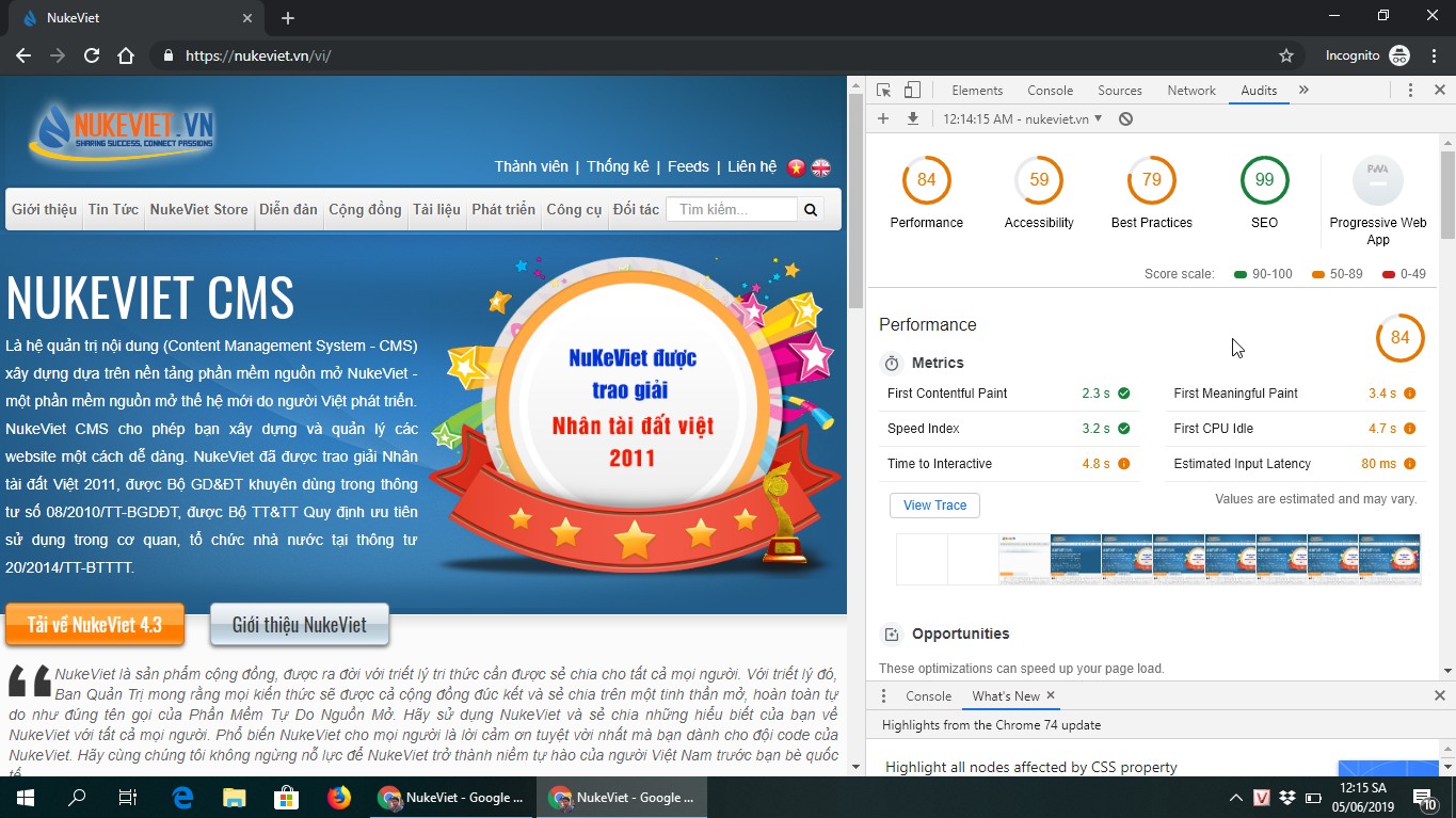 Kết quả Audits trên Google Chrome