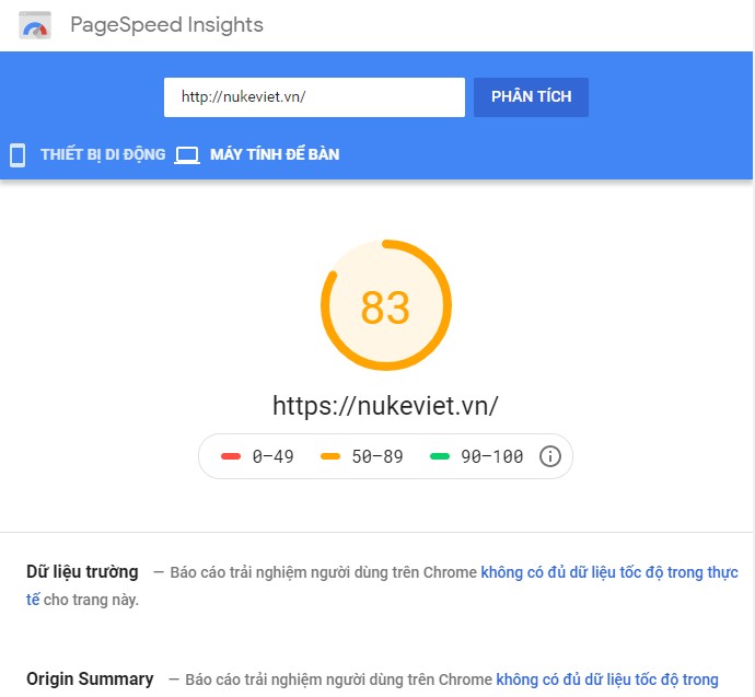Pgge Speed insights - NukeViet.vn page 1