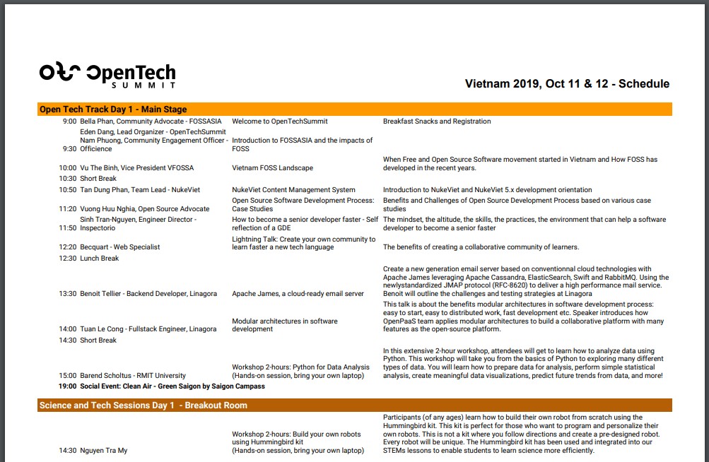 Lịch trình ngày 1 OpenTechSummit Vietnam 2019