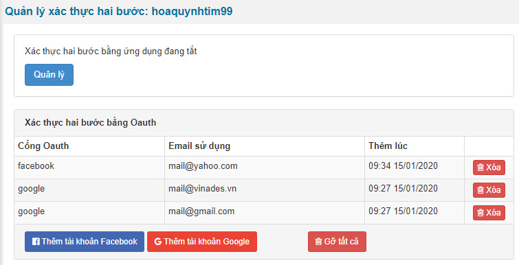Quản lý xác thực hai bước