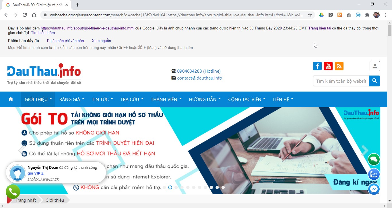Cache của 1 trang web trên Google