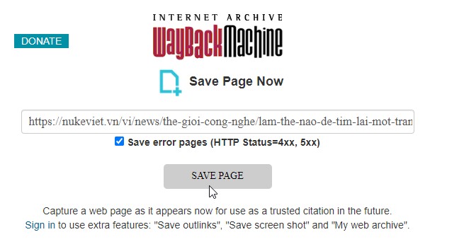 Save web lên Way Back Machine