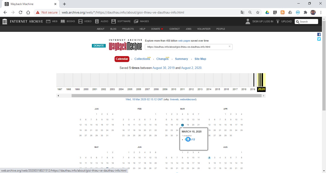 Tìm kiếm website cũ trên internet archive