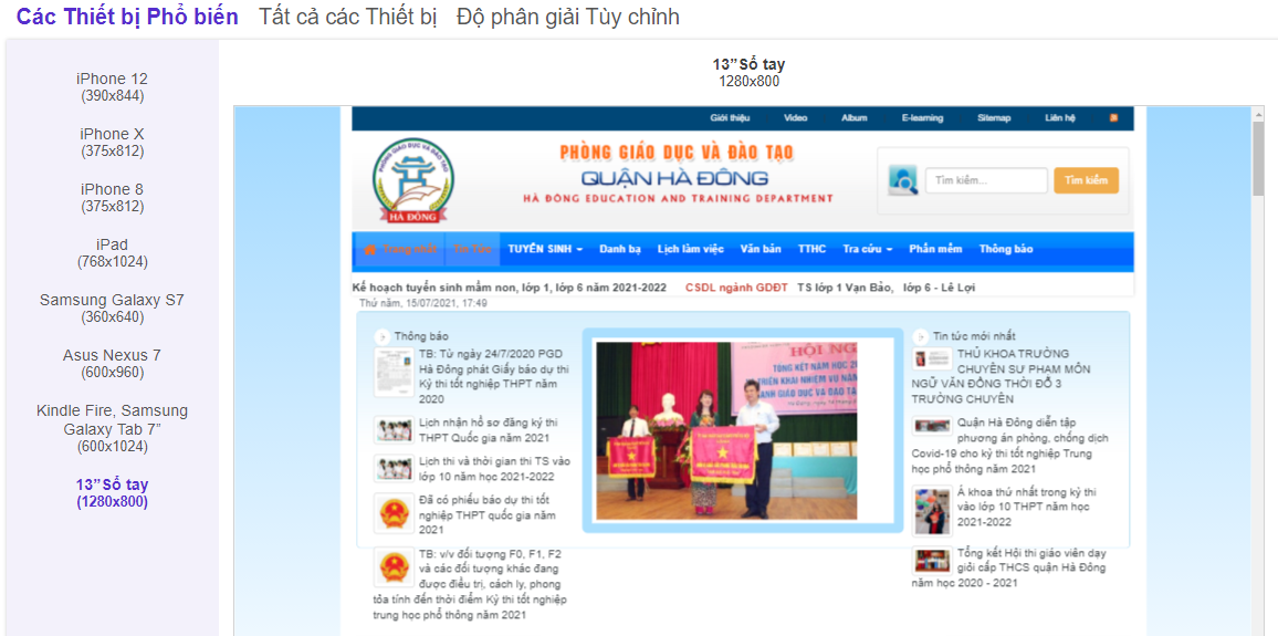 Cổng thông tin điện tử Sở Giáo dục Hà Đông (máy tính)