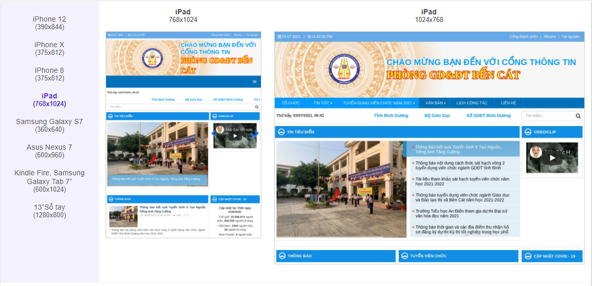 Đánh giá Cổng thông tin điện tử Phòng Giáo dục Bến Cát (ipad)