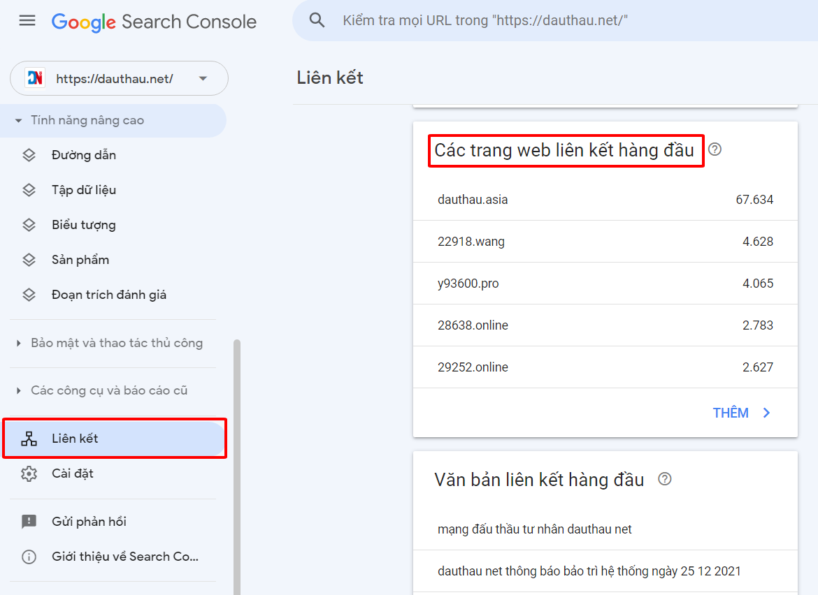 Xem báo cáo link trong google search console - xóa backlink bẩn