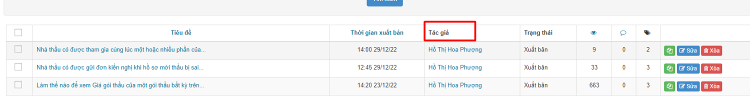đổi trường thông tin người tạo thành tác giả