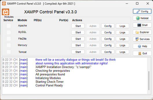 giao diện xampp