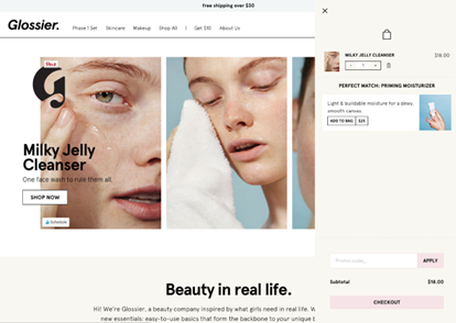 Website của thương hiệu mỹ phẩm Glossier